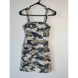 H&M Divided Camo Mini Dress XS Camouflage Bodycon Stretch Y2K Grunge Streetwear